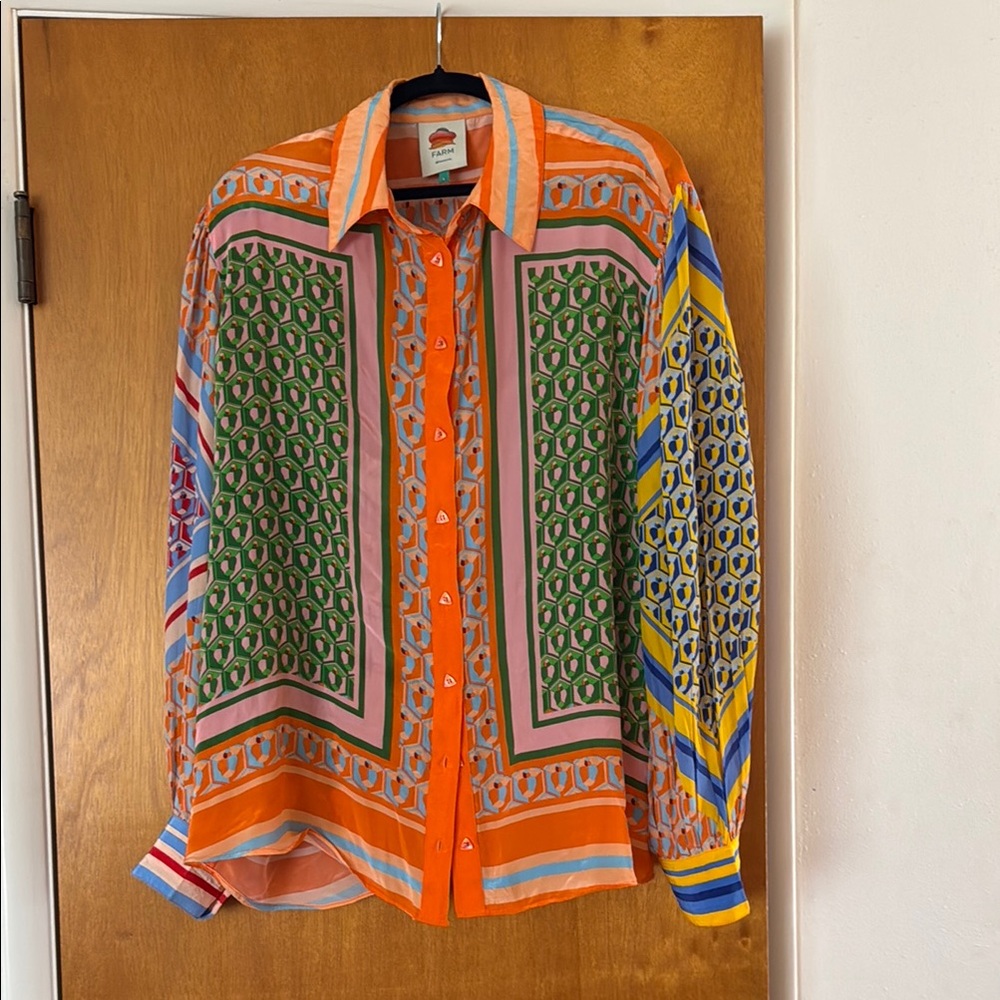 FARM Rio Orange Multi-Color Printed Button-Up Blouse